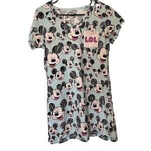 Disney Mickey Mouse Women's S/M Blue LOL Nightgown Knit Pajamas PJs with Pocket